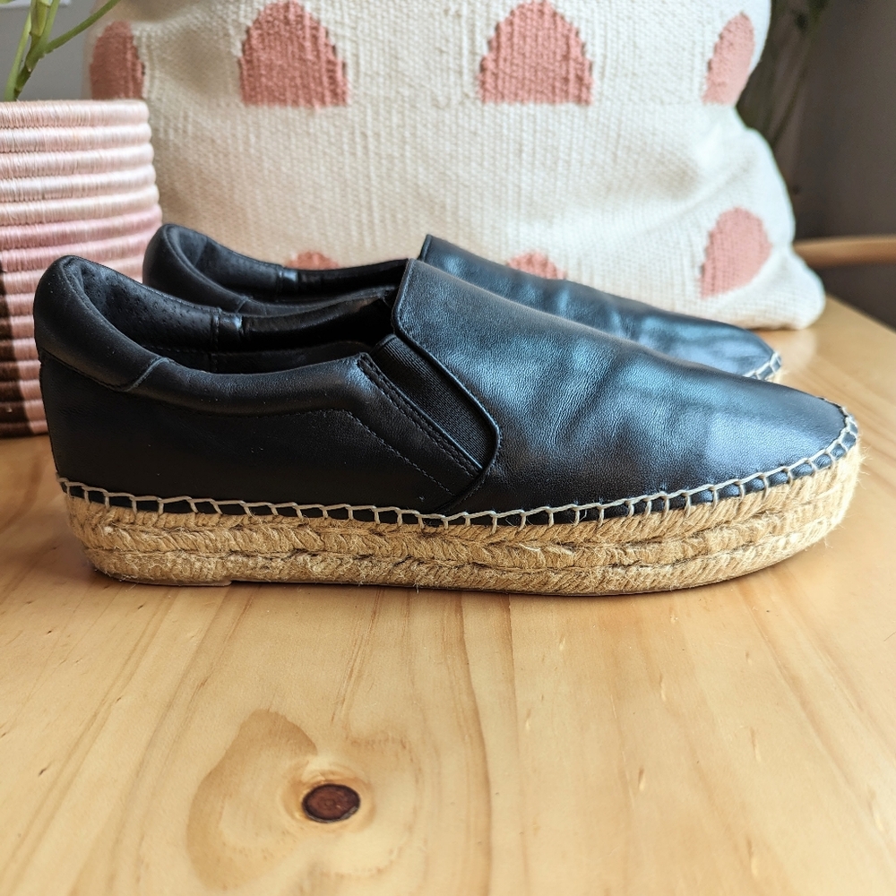 Marc Fisher Ltd Black Leather Moirane Espadrille Slip-ons